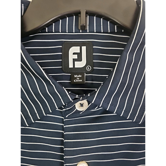 FootJoy ~Men's Size L~ Black/White Striped Golf Polo Shirt Logo, Polyester NWT - Picture 7 of 14
